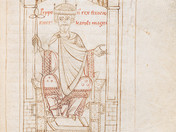 Die ganzseitige Abbildung zeigt den fränkischen König Pippin I. (reg. 751–768). Als Einziger der abgebildeten Herrscher hält er in seiner linken Hand keinen Reichsapfel.